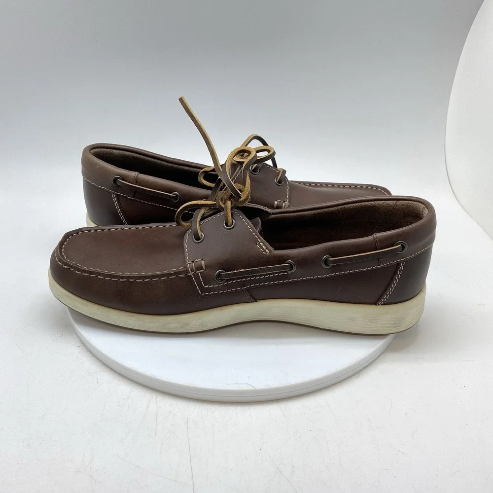 ECCO S-Lite Moc Boat Shoes Mens US 9.5 EU 43 Brown Leather Deck Loafers Lace Up